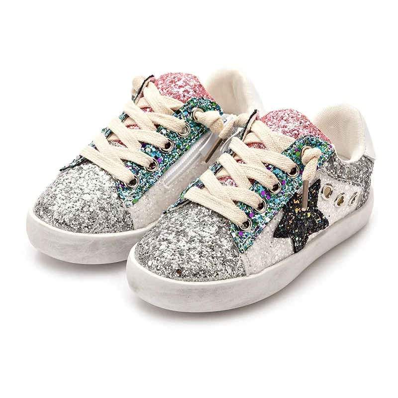 2022 New design children breathable girls sequin star outdoor sport casual shoes glitter low top sneakers for kids, White/black/gold
2022 New design children breathable girls sequin star outdoor sport casual shoes glitter low top sneakers for kids, White/black/gold