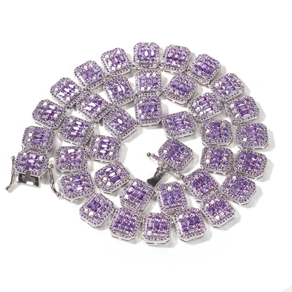 13mm Cz Iced Out Square Cluster Tennis Chain Necklace, Purple Zirconia Iced Out Square Tennis Chain
13mm Cz Iced Out Square Cluster Tennis Chain Necklace, Purple Zirconia Iced Out Square Tennis Chain