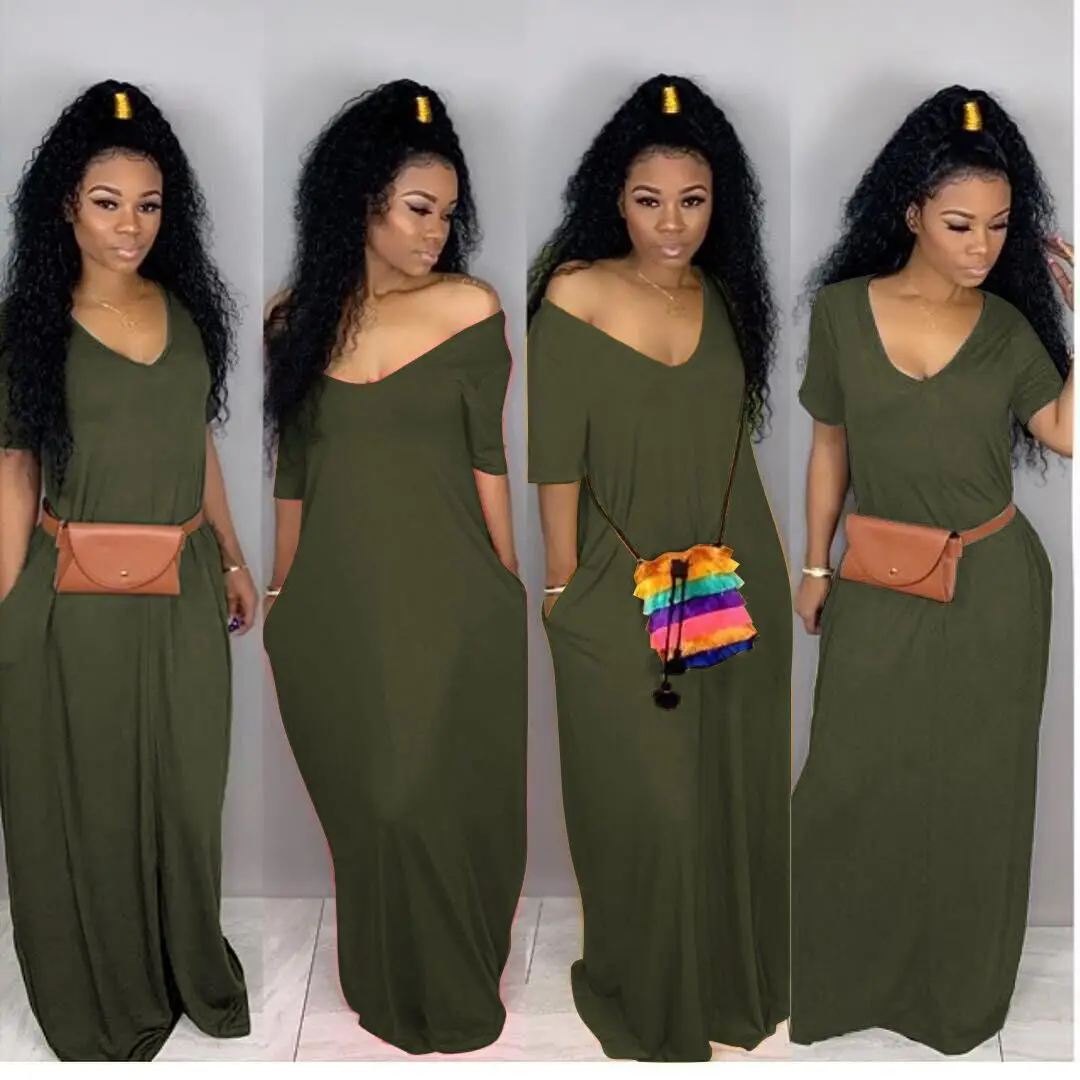 Women Summer Casual Plus Size V Neck Dress Short Sleeve Loose Long Maxi Dress, Grey, green, blue, red
Women Summer Casual Plus Size V Neck Dress Short Sleeve Loose Long Maxi Dress, Grey, green, blue, red