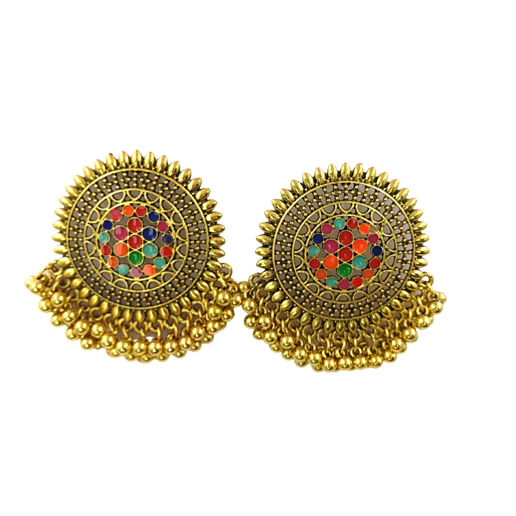 

Vintage Antique Ethnic Oxidized Gold Drop oil Earrings Boho Gypsy Indian Jhumki Jhumka for girls