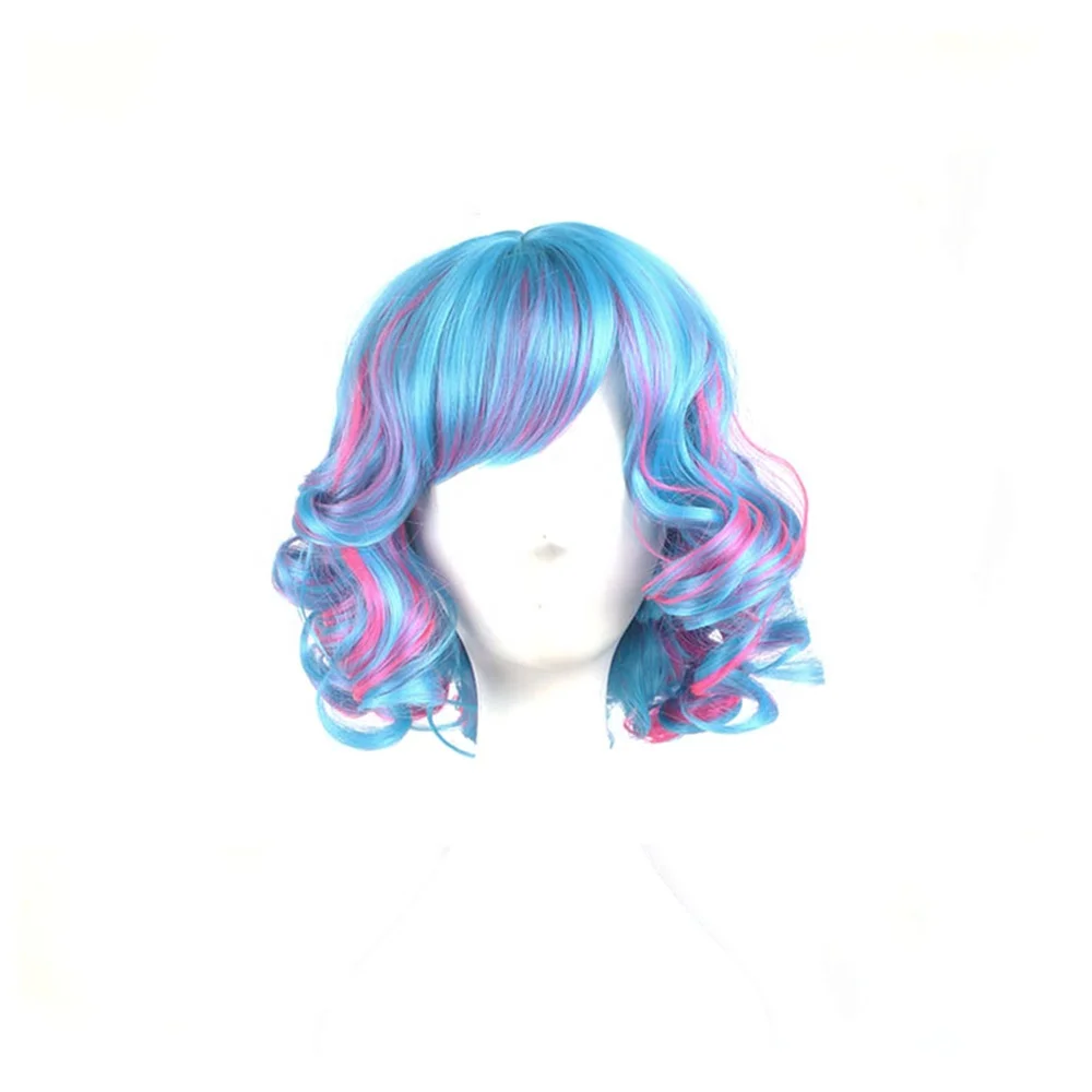 

Ombre Blue Heat Resistant Curly Cheap Wigs Synthetic Hair Short Bob Wig With Bangs Cosplay