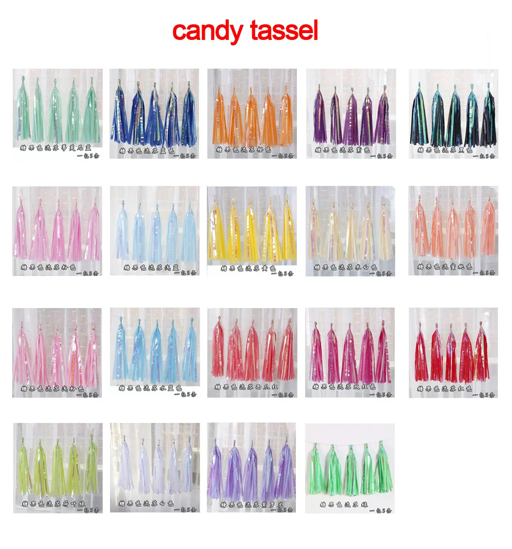 wholesale candy color tassel foil tassels for party decoration