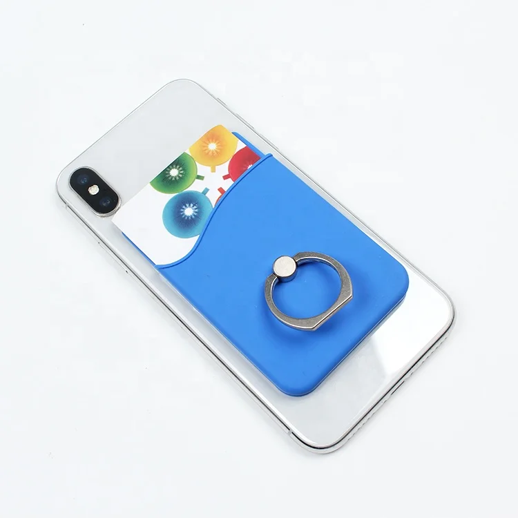 Custom Printing Logo Rubber Cell Phone Card Wallets with Ring Bracket
