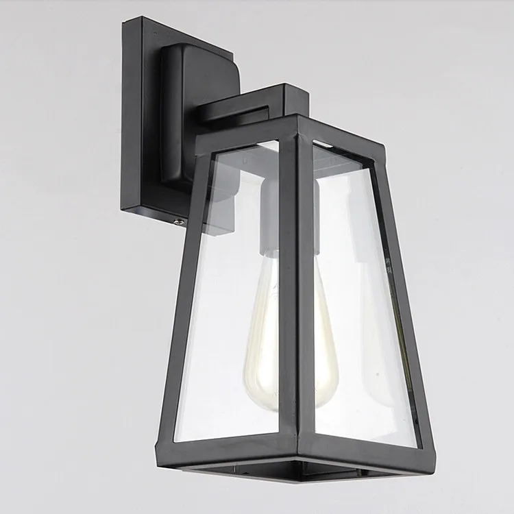 Wood Backplate Retro Industrial Cottage Style Metal Clear Glass Lantern Wall Light