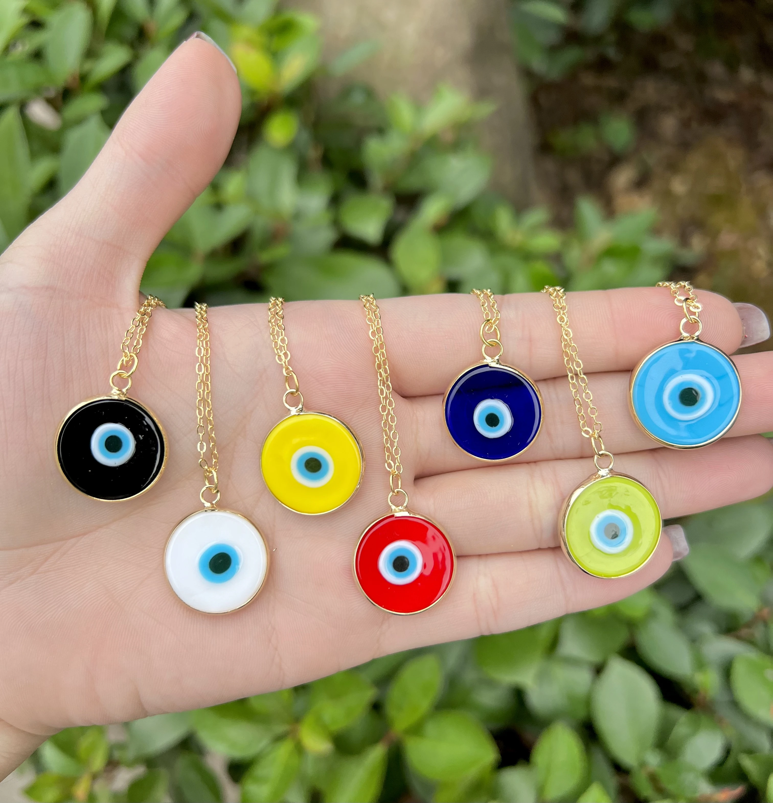 Round Shaped Glass colorful Eye Bead Pendant necklace handmade Minimalist Design Gold Plated Necklace Jewelry
Round Shaped Glass colorful Eye Bead Pendant necklace handmade Minimalist Design Gold Plated Necklace Jewelry