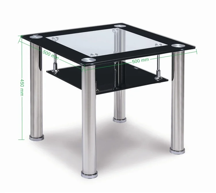Free sample stylish black painting two layers tempered glass stainless steel tube side table