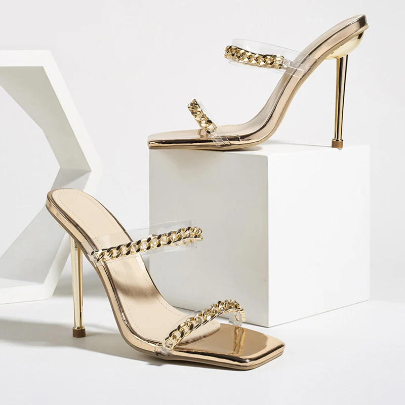 Fashion Chain Design PVC Transparent Strap Women Slippers Summer Square Toe Sandals Stiletto Heels Party Ladies Shoes
Fashion Chain Design PVC Transparent Strap Women Slippers Summer Square Toe Sandals Stiletto Heels Party Ladies Shoes