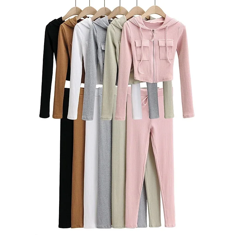 women's ribbed hooded crop sweater tight sportswear trousers two piece set joggers outfit suits set, Picture
women's ribbed hooded crop sweater tight sportswear trousers two piece set joggers outfit suits set, Picture