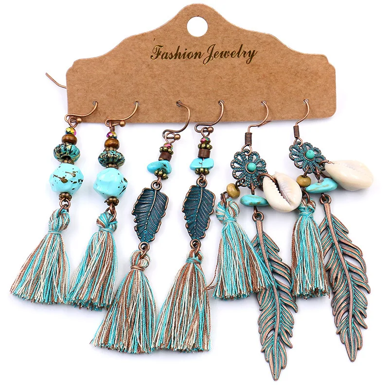 Accessories European and American popular 3-piece set of tassel earrings Bohemian retro new earring set
Accessories European and American popular 3-piece set of tassel earrings Bohemian retro new earring set