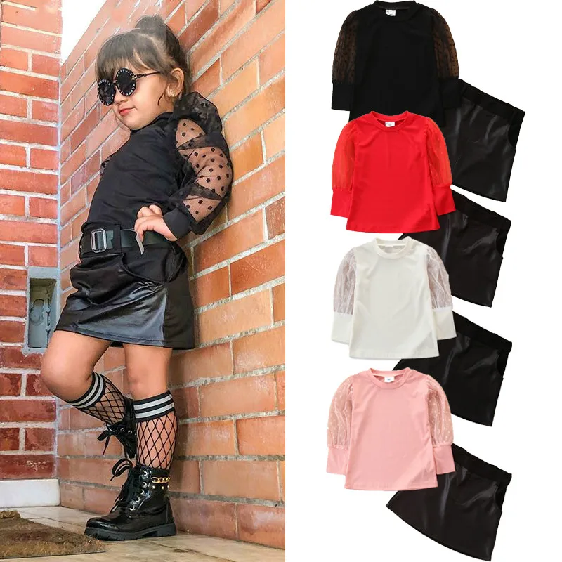 1-6Y Stylish Toddler Kids Baby Girl Mesh Long Sleeve T-shirt Tops PU Leather A-line Skirt 2PCS Girls Clothing Set, As picture
1-6Y Stylish Toddler Kids Baby Girl Mesh Long Sleeve T-shirt Tops PU Leather A-line Skirt 2PCS Girls Clothing Set, As picture