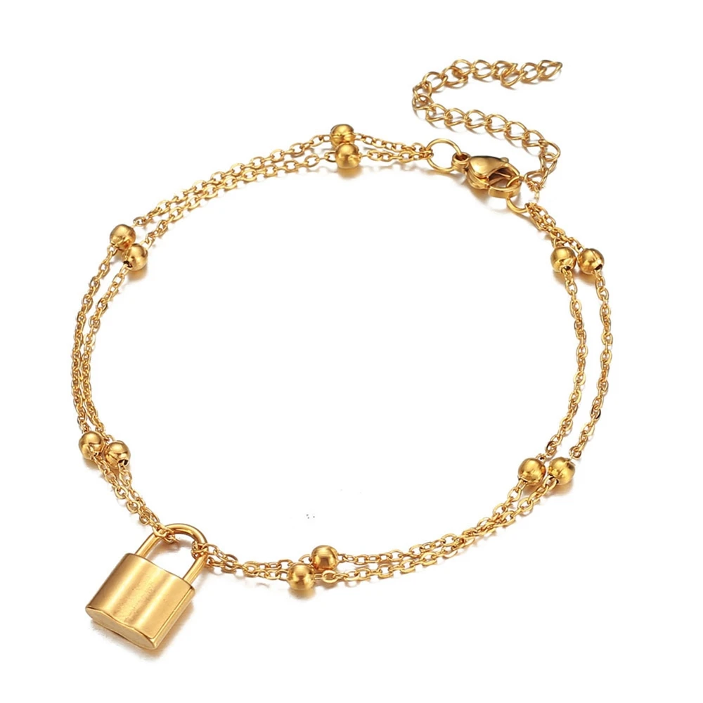 HOVANCI 4 High Quality Double Layer Beads Chain Lock Anklet Stainless Steel Padlock Pendant Ankle Bracelet Anklet For Women, As picture show
HOVANCI 4 High Quality Double Layer Beads Chain Lock Anklet Stainless Steel Padlock Pendant Ankle Bracelet Anklet For Women, As picture show