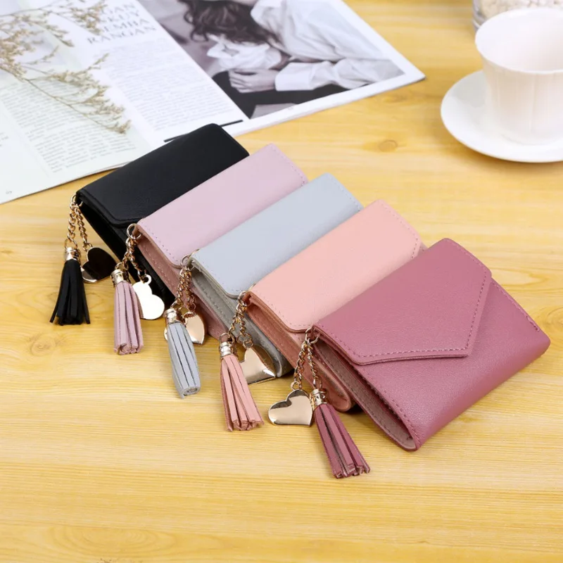 cheap price high quality Short three fold tassel Pendant small card holder cute wallet women, Customized color
cheap price high quality Short three fold tassel Pendant small card holder cute wallet women, Customized color