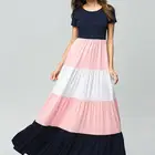 New design short sleeve maxi ladies clothes ruffles color block loose women dress
