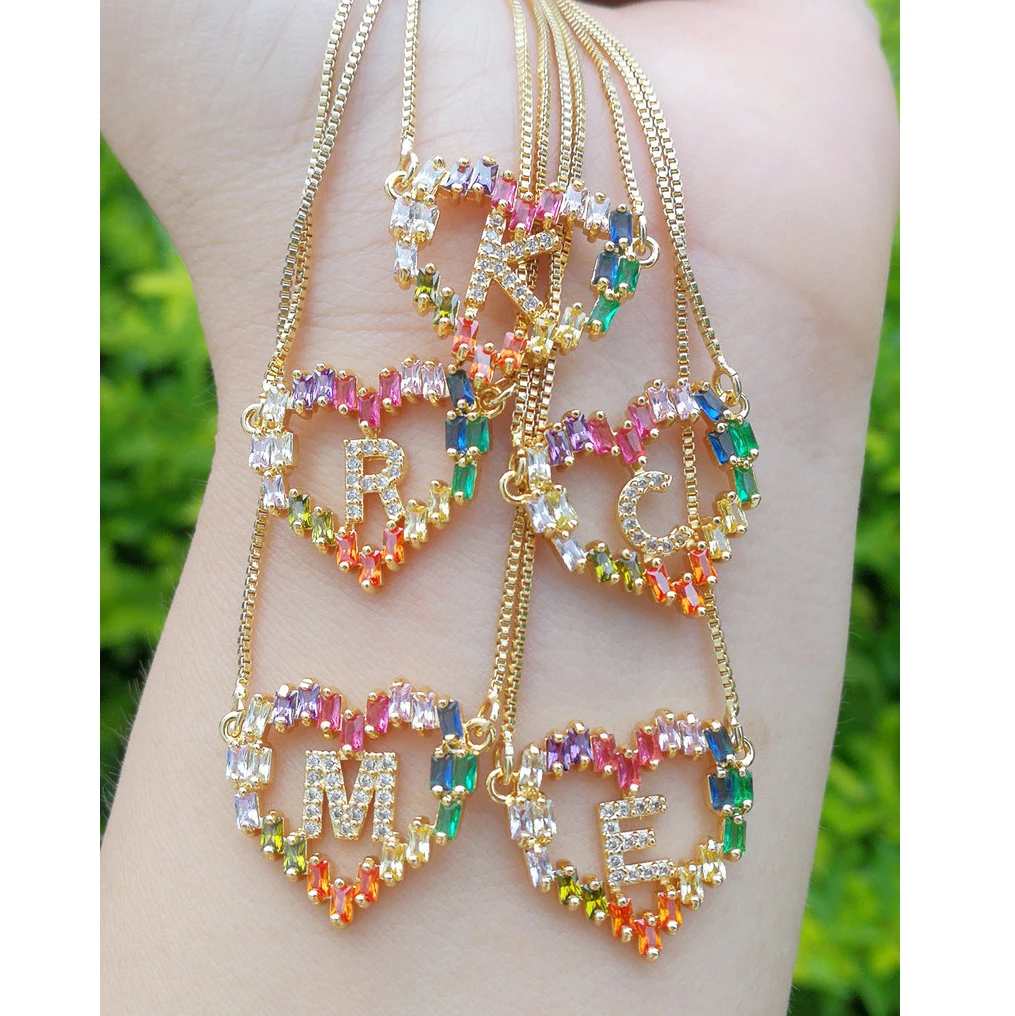 gold plated multicolor A-Z initials pendant letter heart necklace
gold plated multicolor A-Z initials pendant letter heart necklace