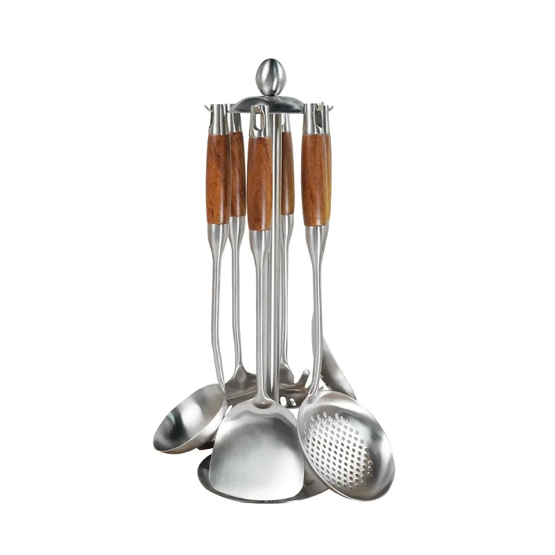 7 Pieces 304 Stainless Steel Cooking Utensils with Heat Resistant Wooden Handle and Rotating Holder Organizer, Silver
7 Pieces 304 Stainless Steel Cooking Utensils with Heat Resistant Wooden Handle and Rotating Holder Organizer, Silver