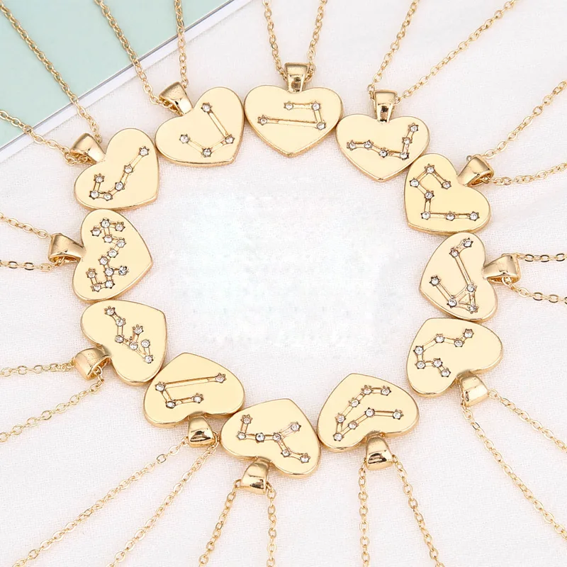 12 Zodiac Necklace w/ Paper Card Vintage Gold Plated Neck Chain Heart Design Zodiac Pendant Necklace Silver Clavicle Chain, Picture
12 Zodiac Necklace w/ Paper Card Vintage Gold Plated Neck Chain Heart Design Zodiac Pendant Necklace Silver Clavicle Chain, Picture