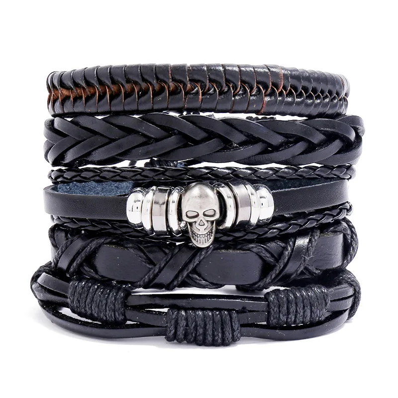 Europe Hot Selling Punk Leather Jewelry DIY Style Handmade Vintage Leather Rope Bracelet Set Wholesale Men's Skull Bracelet
Europe Hot Selling Punk Leather Jewelry DIY Style Handmade Vintage Leather Rope Bracelet Set Wholesale Men's Skull Bracelet
