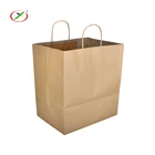 OEM takeaway food packaging block square bottom grease proof brown kraft paper bags with handles