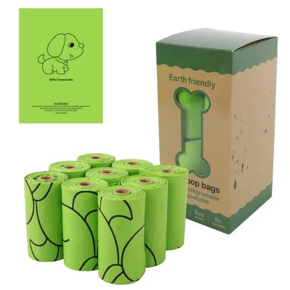 

Stock Pet Biodegradable Corn Starch PLA PBAT Fully Compostable Disposable Poo Bag Dog Poop Bag, Green eco-friendly color