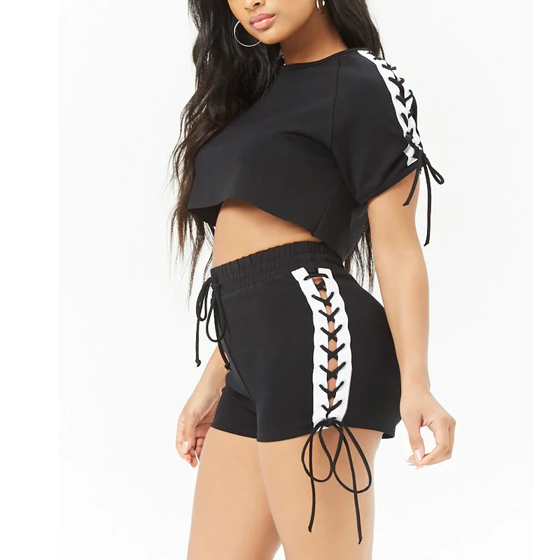 New Design OEM Slim Fit Sexy Lace-Up Crop Top & Drawstring Shorts Set Women Suits, Customized colors
New Design OEM Slim Fit Sexy Lace-Up Crop Top & Drawstring Shorts Set Women Suits, Customized colors