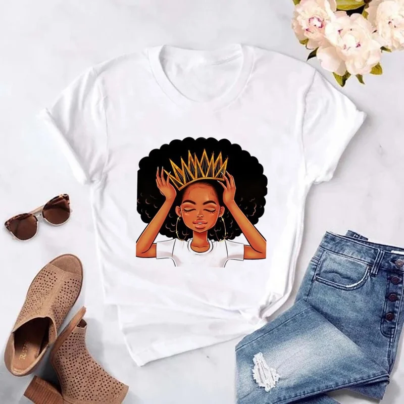 New Round Neck Short-Sleeved Loose Tshirt Girl With Crown Melanin Soft Cotton Printing Cutsom Ladies T-Shirt, White ,black,gray dark blue red
New Round Neck Short-Sleeved Loose Tshirt Girl With Crown Melanin Soft Cotton Printing Cutsom Ladies T-Shirt, White ,black,gray dark blue red