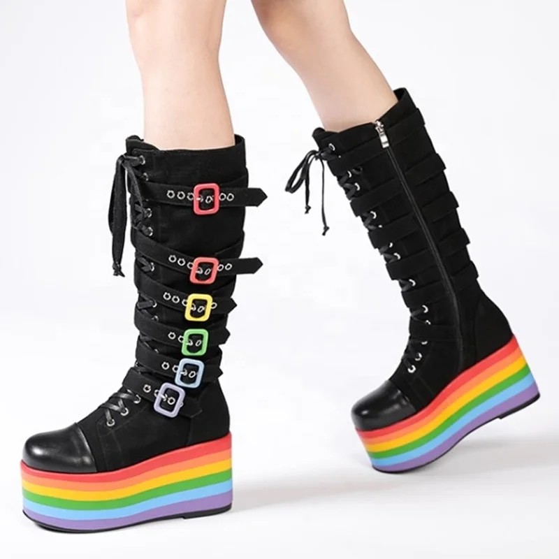 Mixed Colors Buckle Strap Platform Women Knee High Boots Side Zipper Big Size 44 2021 Latest Design Rainbow Sole Lady's Boots, Black
Mixed Colors Buckle Strap Platform Women Knee High Boots Side Zipper Big Size 44 2021 Latest Design Rainbow Sole Lady's Boots, Black