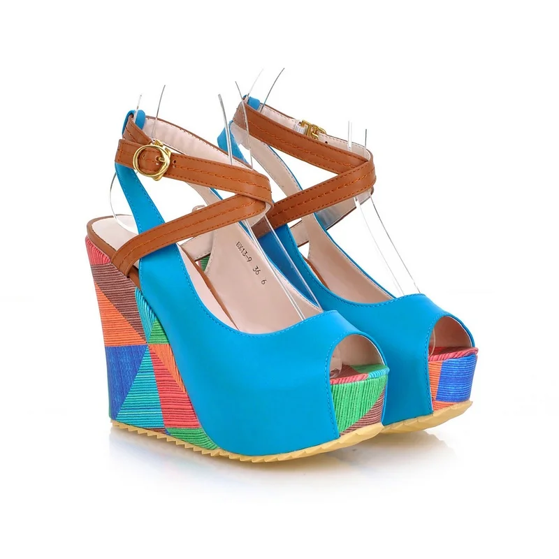Cute Round Peep Toe Design Women High Heel Sandals Geometric Pattern High Platform Pumps Large Size 43 Wedges Shoes
Cute Round Peep Toe Design Women High Heel Sandals Geometric Pattern High Platform Pumps Large Size 43 Wedges Shoes
