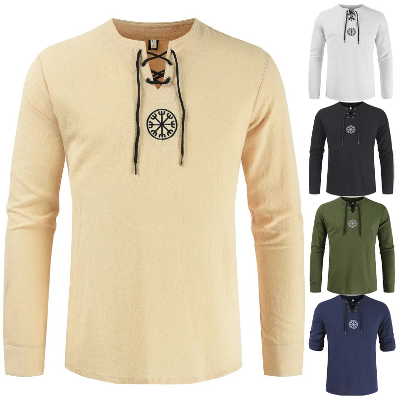 Men Plus Size T-Shirt Top Ancient Viking Embroidery Lace Up V Neck Long Sleeve Shirt Top Vintage Linen Tops Viking Pirate Linen
Men Plus Size T-Shirt Top Ancient Viking Embroidery Lace Up V Neck Long Sleeve Shirt Top Vintage Linen Tops Viking Pirate Linen