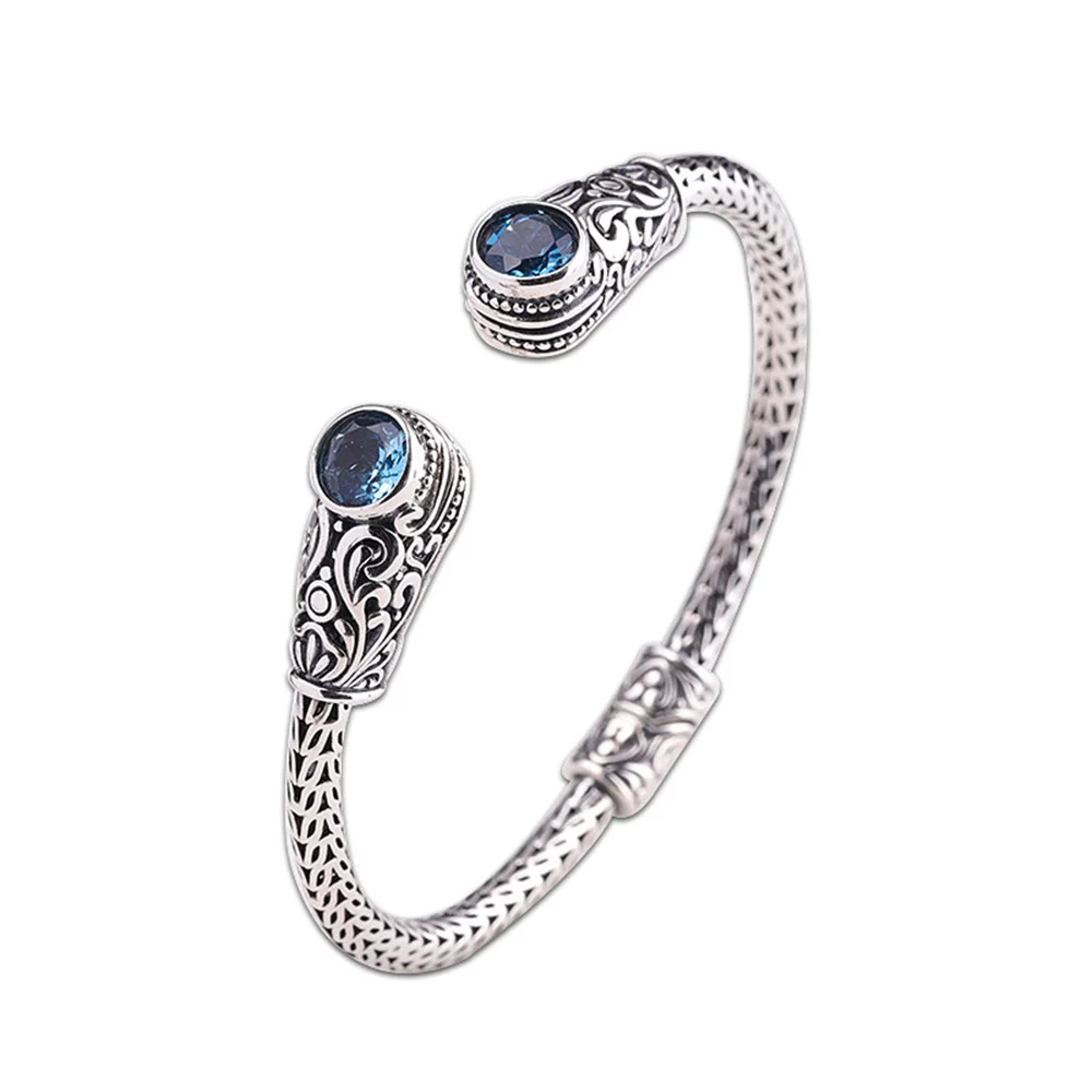 Natural Blue Topaz Onyx Crystal Stone Sterling Silver Bracelets Bangles Handmade Jewelry
Natural Blue Topaz Onyx Crystal Stone Sterling Silver Bracelets Bangles Handmade Jewelry