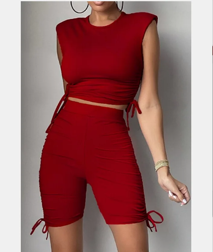 Summer customize logo women pure color pleated sports two piece pants sets, Customized
Summer customize logo women pure color pleated sports two piece pants sets, Customized