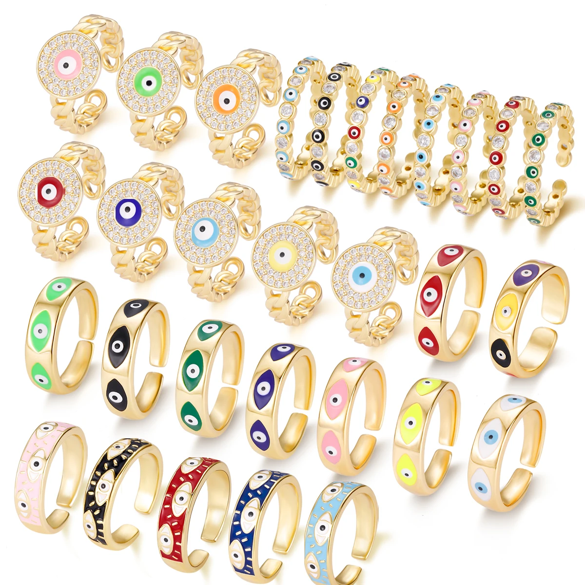18k Gold Plated Various Styles Devil Eye Rings For Women Wholesale Trendy Open Adjustable Evil Eye Ring
18k Gold Plated Various Styles Devil Eye Rings For Women Wholesale Trendy Open Adjustable Evil Eye Ring