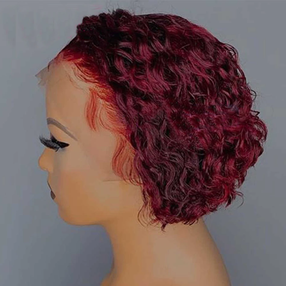 

Perruque Afro Pixie Cut Short Curly Bob 99j Burgundy Raw Indian Virgin Cuticle Aligned Hair Lace Front Wigs
