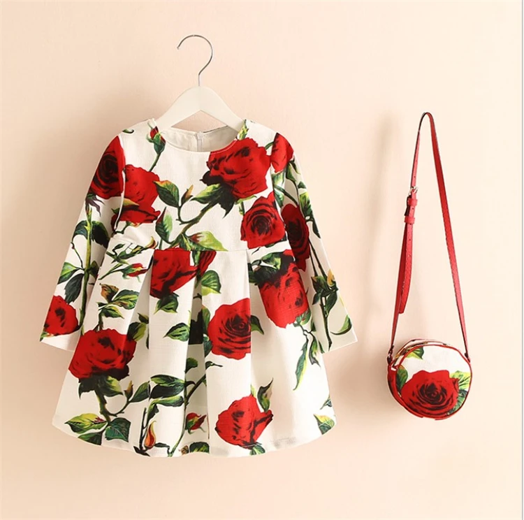 Girls Autumn Dress Princess Costume Flower Print Cotton Skirt Children Clothes With Bag
Girls Autumn Dress Princess Costume Flower Print Cotton Skirt Children Clothes With Bag