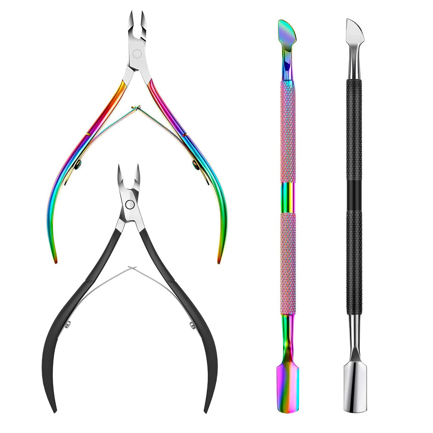 Cuticle Nipper with Cuticle Pusher-Professional Grade Stainless Steel Cuticle Remover & Cutter-Durable Manicure and PedicureTool, Black and rainbow
Cuticle Nipper with Cuticle Pusher-Professional Grade Stainless Steel Cuticle Remover & Cutter-Durable Manicure and PedicureTool, Black and rainbow