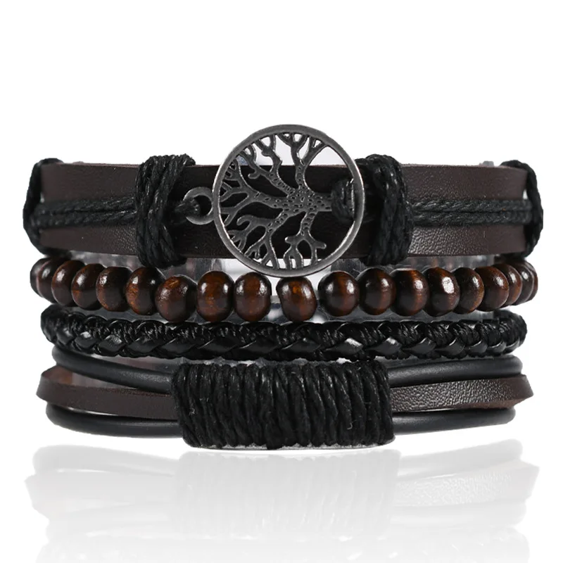 Vintage Woven Leather Bracelets Tribal Wooden Beaded Wrist Cuff Bangle Bracelet Set for Men Women, Brown
Vintage Woven Leather Bracelets Tribal Wooden Beaded Wrist Cuff Bangle Bracelet Set for Men Women, Brown