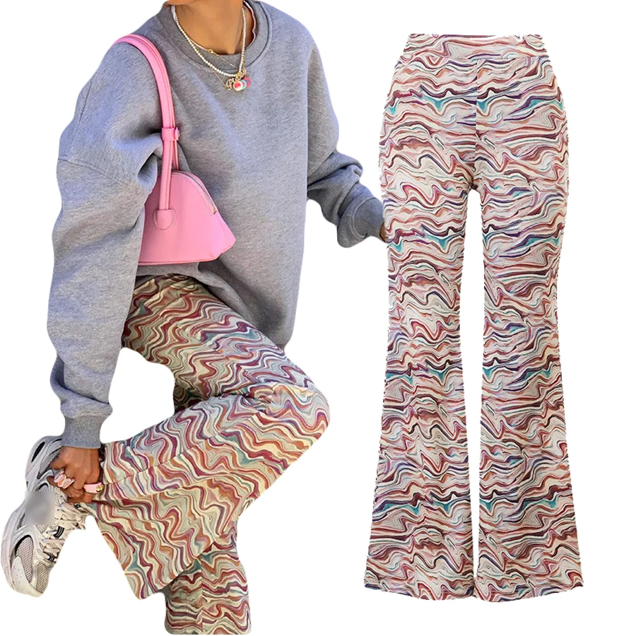 2021 Y2K Summer Women's New Ripple Print Slim Wide Leg Pants Trousers For Female High Waist Split Casual Flare Pants Streetwear, Colorful
2021 Y2K Summer Women's New Ripple Print Slim Wide Leg Pants Trousers For Female High Waist Split Casual Flare Pants Streetwear, Colorful