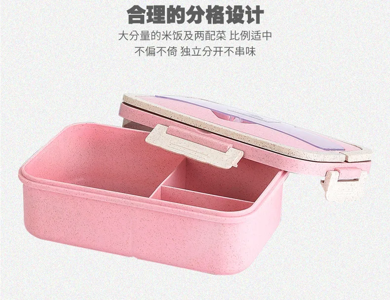 Reusable Portable 3 Compartment Food Container Bento Lunch Box with Spoon and Chopsticks
