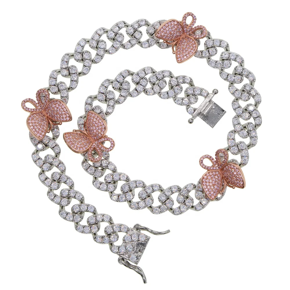 12mm Cuban Pink Butterfly Necklace silver wide Chain CZ Luxury Necklace iced out Bling Bling Hip Hop Jewelry For Men Women Gift, Black
12mm Cuban Pink Butterfly Necklace silver wide Chain CZ Luxury Necklace iced out Bling Bling Hip Hop Jewelry For Men Women Gift, Black