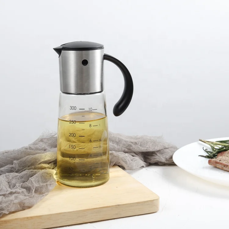 304 stainless steel oil dispenser container cooking oil dispenser glass bottle measurable cooking olive oil dispenser, Silver
304 stainless steel oil dispenser container cooking oil dispenser glass bottle measurable cooking olive oil dispenser, Silver