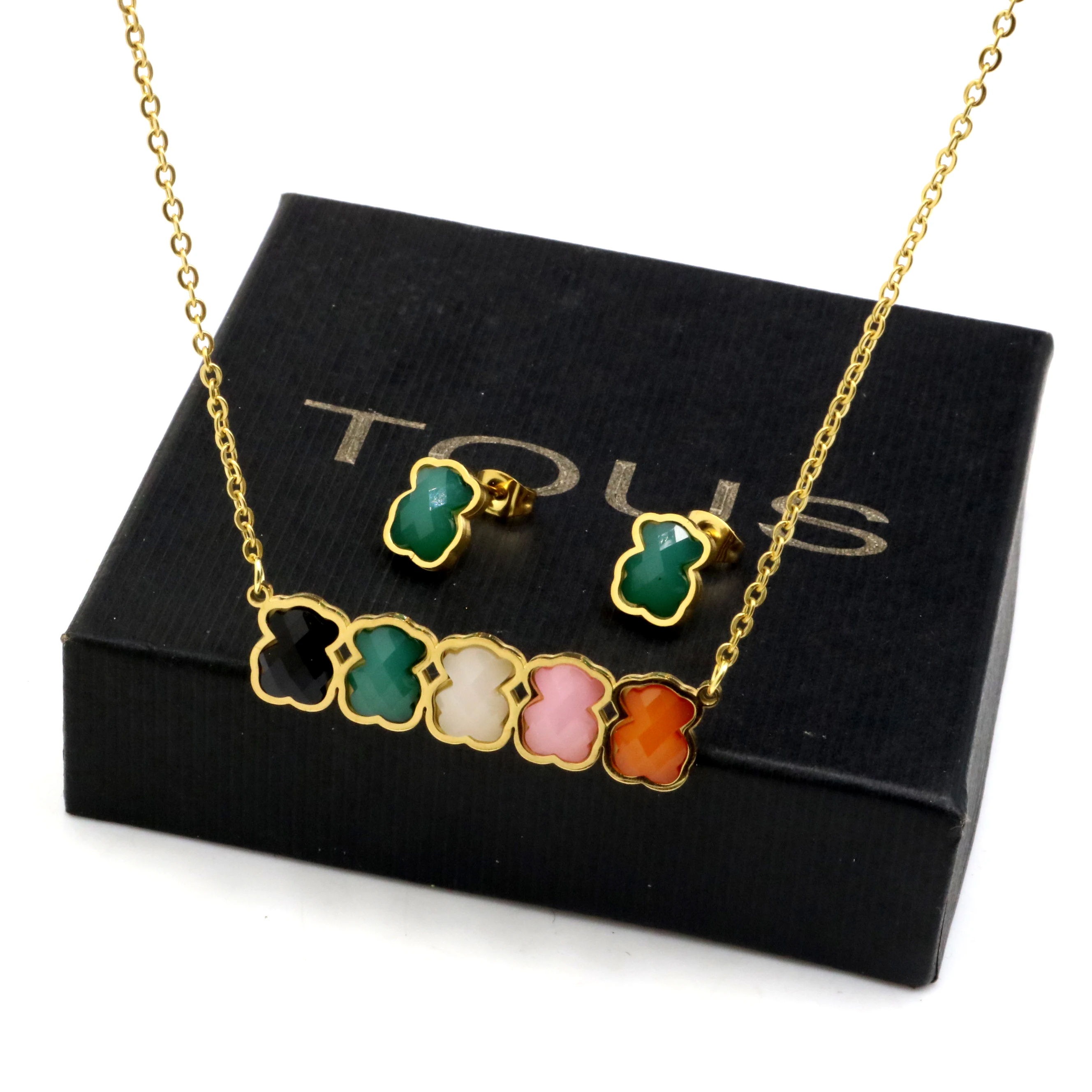 AFXSION High Quality Titanium Steel Jewelry Color Crystal Bear Pendant Necklace and Earring Gold Jewelry Set, Picture
AFXSION High Quality Titanium Steel Jewelry Color Crystal Bear Pendant Necklace and Earring Gold Jewelry Set, Picture
