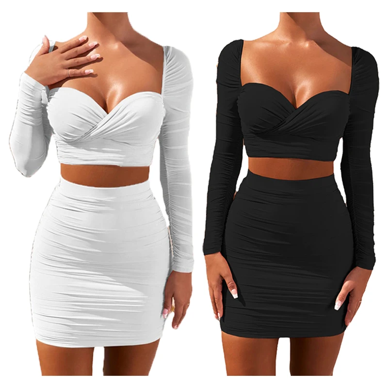 Sexy Woman Clothing Pleated Fleece V Neck Low Cut Crop Top Two piece Set Casual Club Tight Hip Skirt
Sexy Woman Clothing Pleated Fleece V Neck Low Cut Crop Top Two piece Set Casual Club Tight Hip Skirt