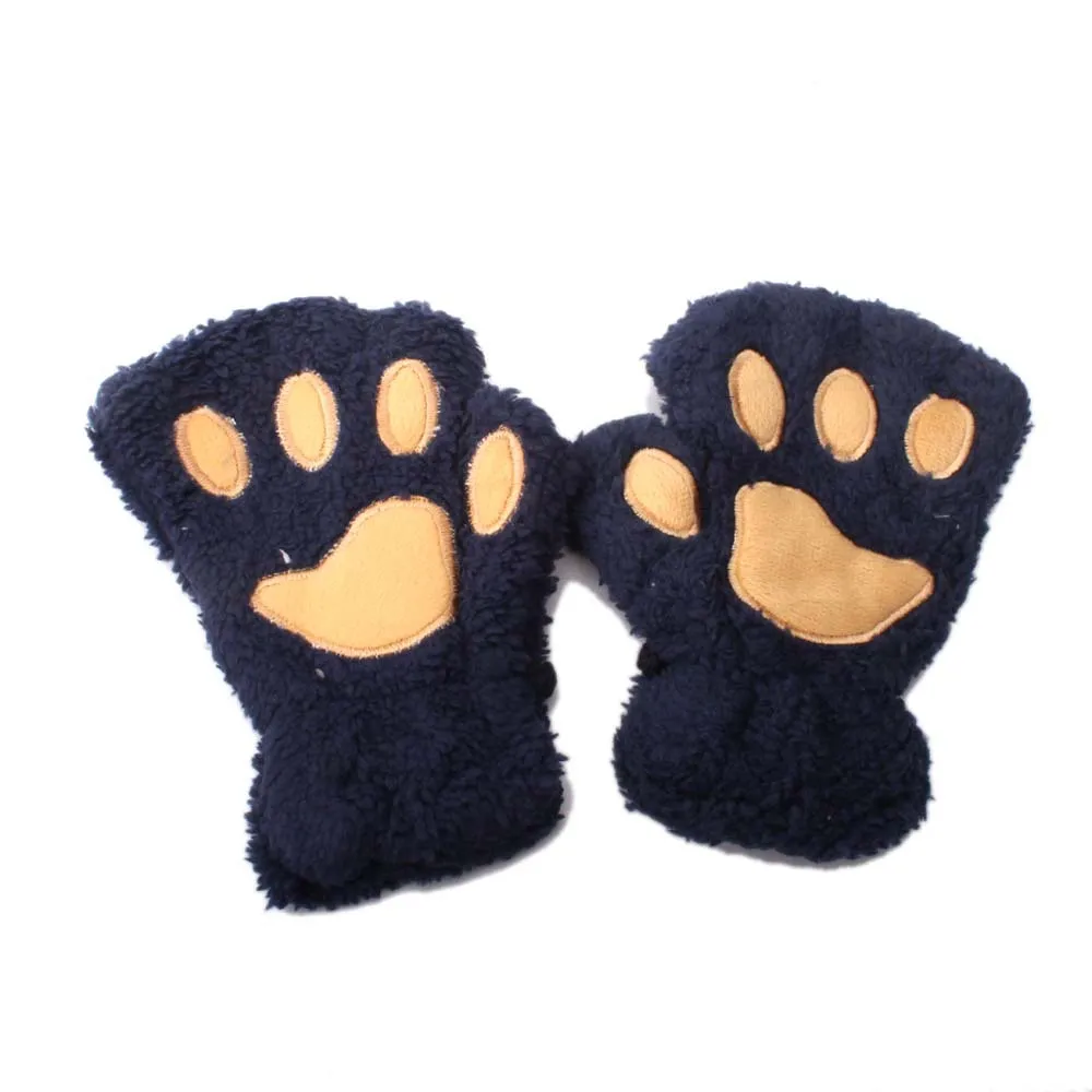 Baby Winter Thick Warm Gloves Outdoor Half Finger Gloves Cute Cartoon Cat Claw Gloves