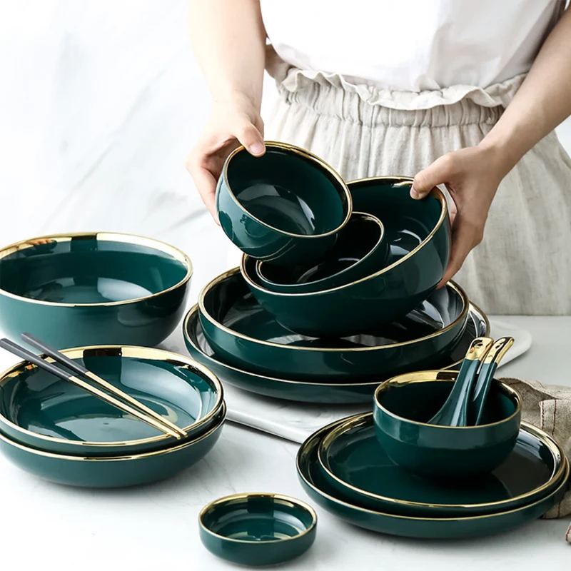 Wholesale High Quantity Luxury Emerald Green Restaurant Ceramic Tableware With Gold Rim, Gold green
Wholesale High Quantity Luxury Emerald Green Restaurant Ceramic Tableware With Gold Rim, Gold green