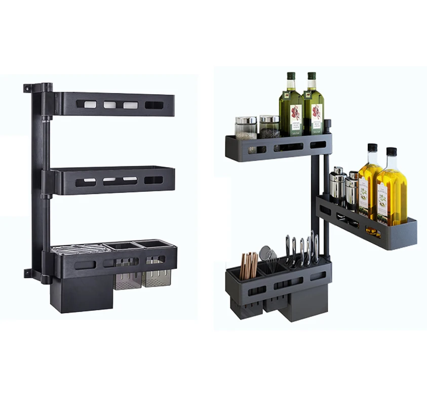 Ajustable space Aluminum wall mounted kitchen storage organizer with knife holder, Black
Ajustable space Aluminum wall mounted kitchen storage organizer with knife holder, Black