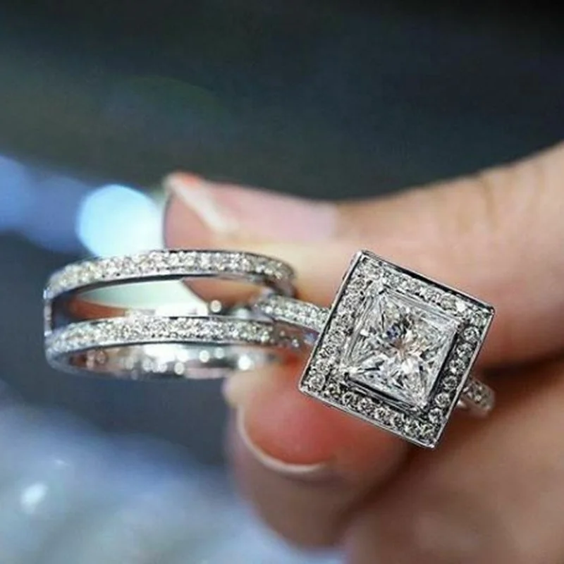 Fashion 2Pcs Set Rings for Women Versatile Square Shaped Design Accessories Wedding Engagement Bands Jewelry Party Gift, Picture shows
Fashion 2Pcs Set Rings for Women Versatile Square Shaped Design Accessories Wedding Engagement Bands Jewelry Party Gift, Picture shows
