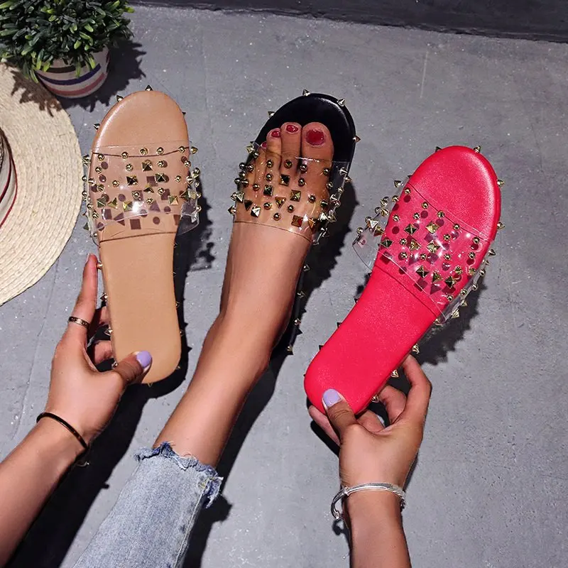 New Style Women Summer Rivetsslippers Transparent Flat Jelly Shoes Female Flip Flops Beach Sandals Outdoor Ladies Slides Pl, Black,red,apricot
New Style Women Summer Rivetsslippers Transparent Flat Jelly Shoes Female Flip Flops Beach Sandals Outdoor Ladies Slides Pl, Black,red,apricot