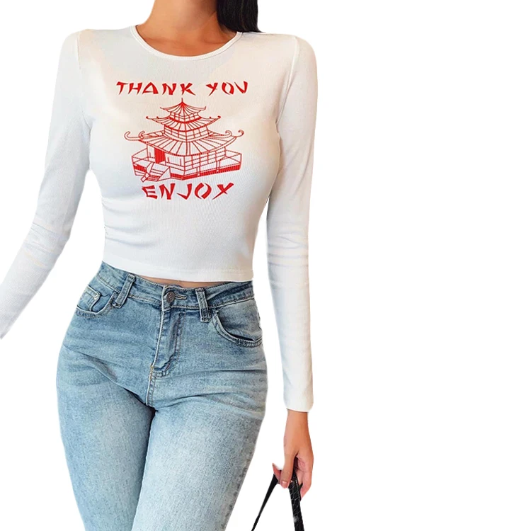 Wholesale Fashion Crew Neck Slim Long Sleeve OEM Custom Letter Printing Black/White Womens Blouses Tops Shirt
Wholesale Fashion Crew Neck Slim Long Sleeve OEM Custom Letter Printing Black/White Womens Blouses Tops Shirt