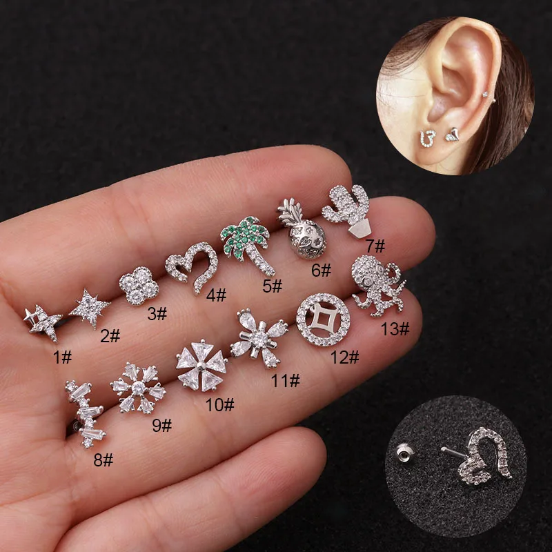 

YW Stainless Steel Earrings For Cartilage Helix Tragus Rook Lobe Screw Back Stud Earring Ear Piercing Jewelry