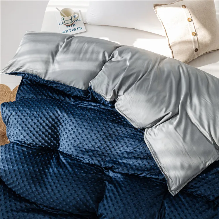 Bedding Wholesale 48*72" Fluffy Minky dot Bamboo Removable Double Sides Bedding Set Duvet Cover for Weighted Blankets