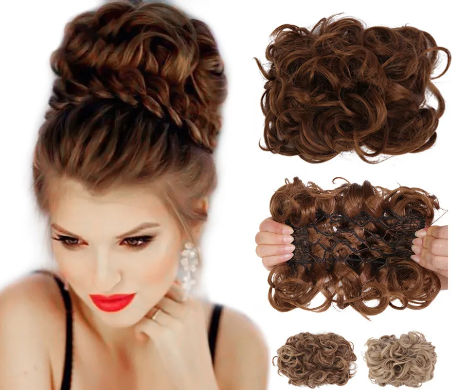 

Wholesale Messy Natural Elastic Curly Hairpiece Extension Scrunchies Tail Updo Afro Ponytail Cheveux Chignon Synthetic Hair Bun